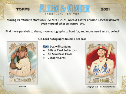 2021 Topps Allen & Ginter Chrome Baseball Hobby Box
