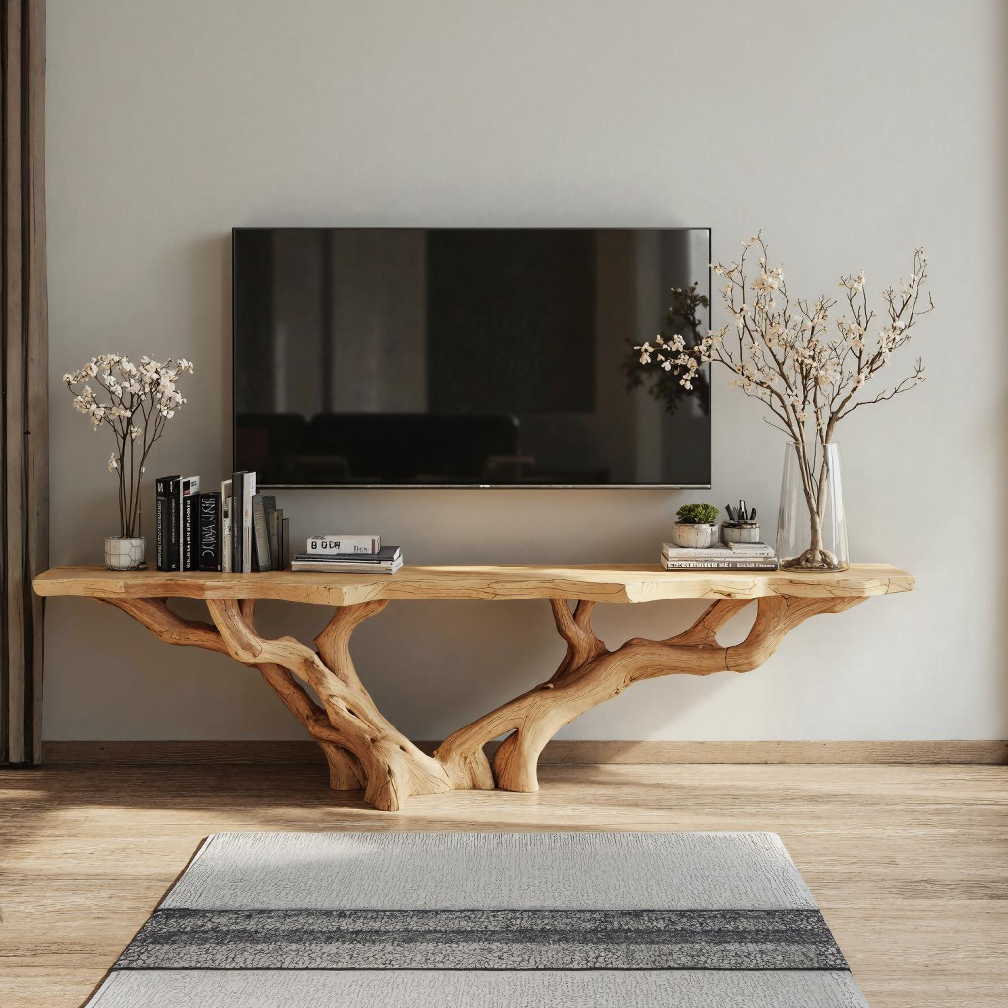 Rustic Handmade Live Edge TV Console For Living Room And Bedroom