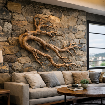 Driftwood Root Sculptural Solid Wood Wall Art Rustic Nature Inspired Decor