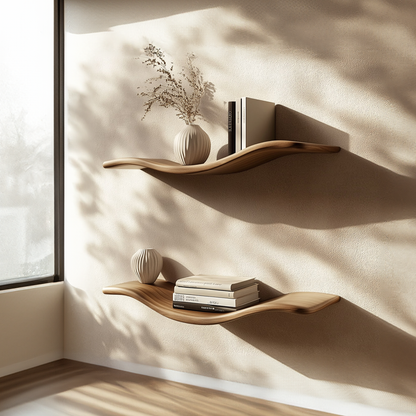Rustic Wave Floating Shelf Ambient Wall Living Room Or Study Room