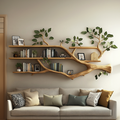 Rustic Tree Branch Shelf Modern Living Room Style
