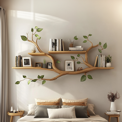 Minimalist Tree Branch Shelf Solid Wood Floating Wall Decor