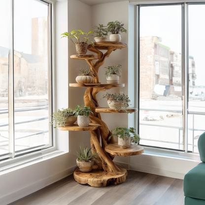 Rustic Tree Plant Shelf Natural Interior Design Home Decor