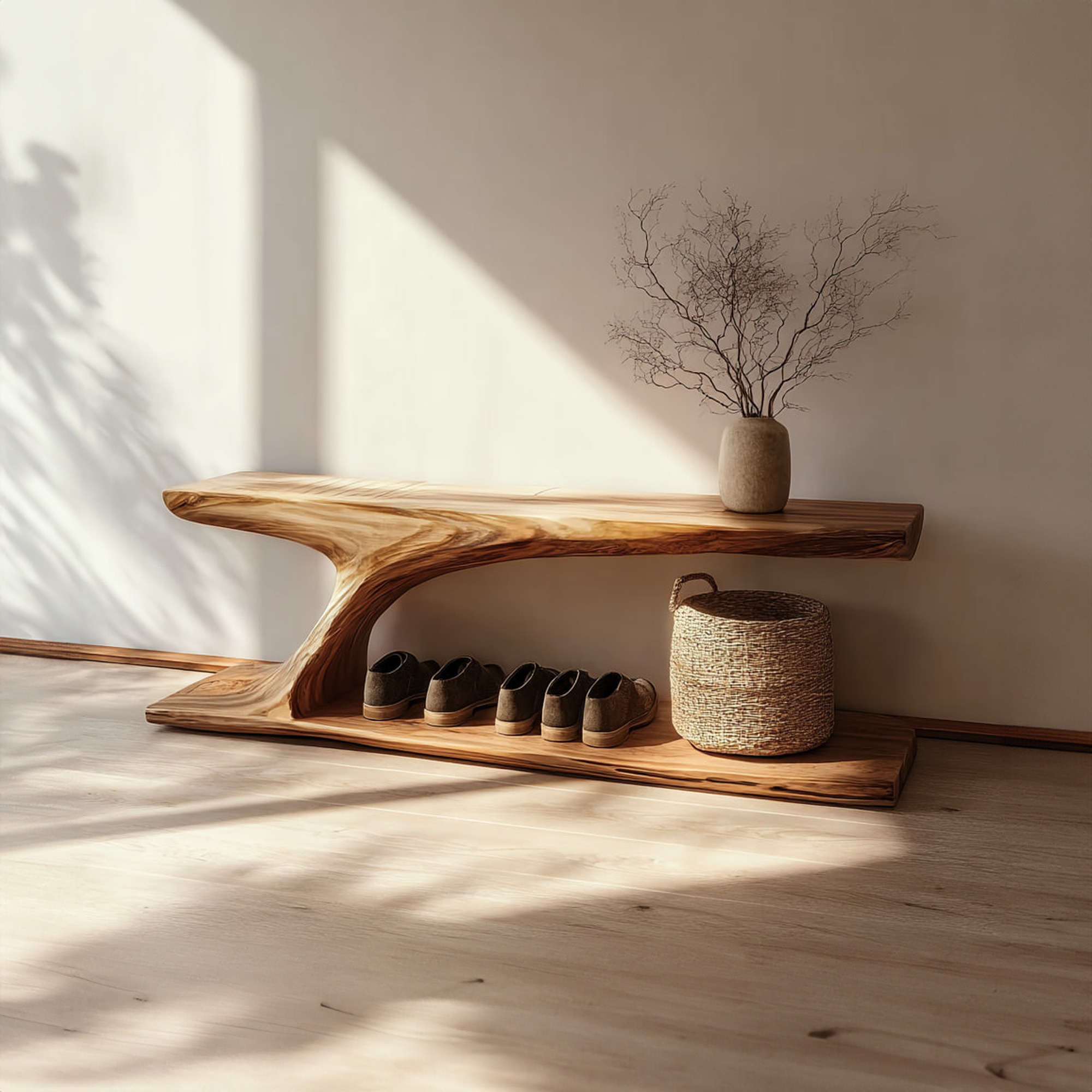 Rustic Handcrafted Wood Shoe Organizer Bench Entryway