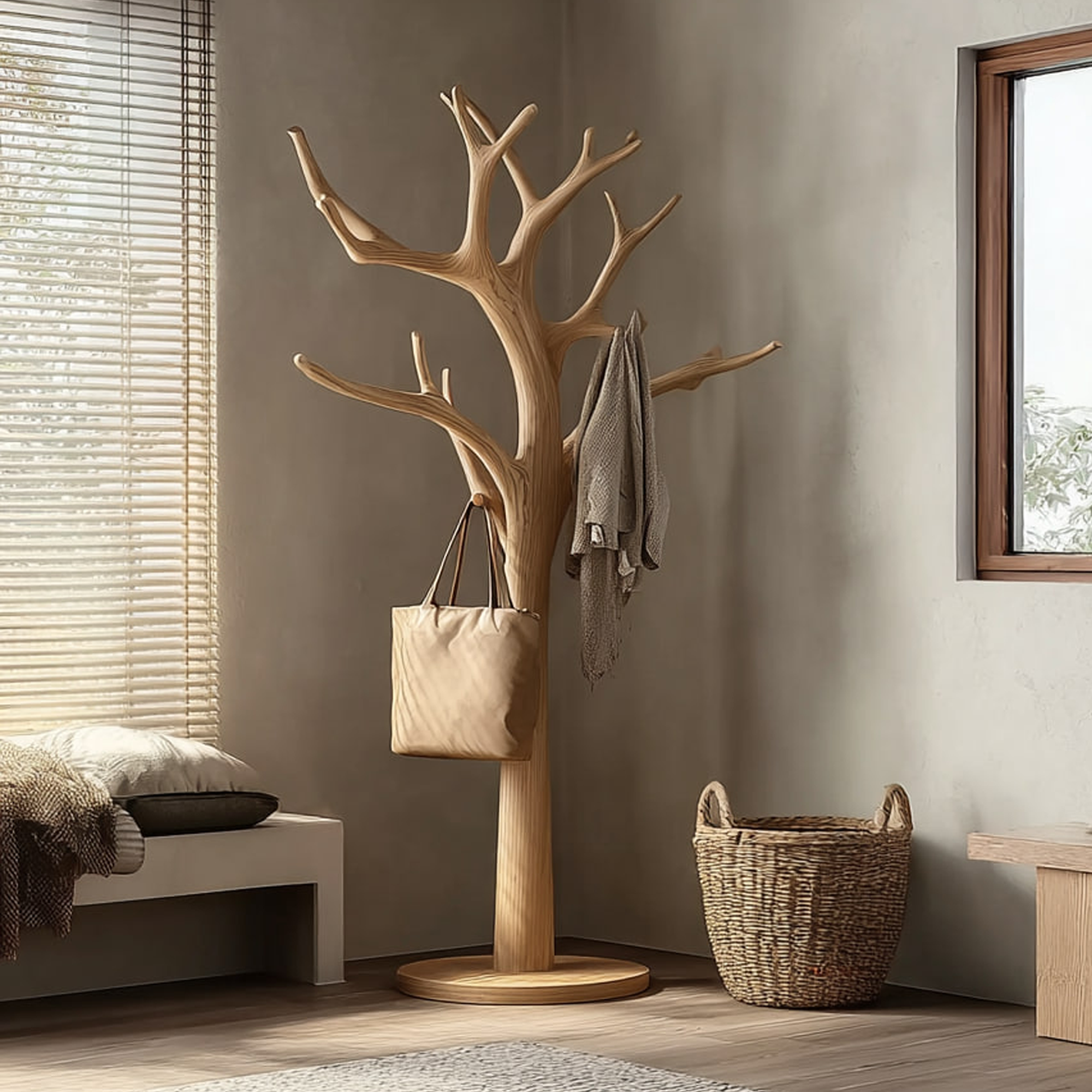 Rustic Tree Coat Stand Entryway Living Room Mudroom