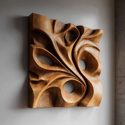 Organic Void Carved Solid Wood Wall Art Sculptural Interior Decor