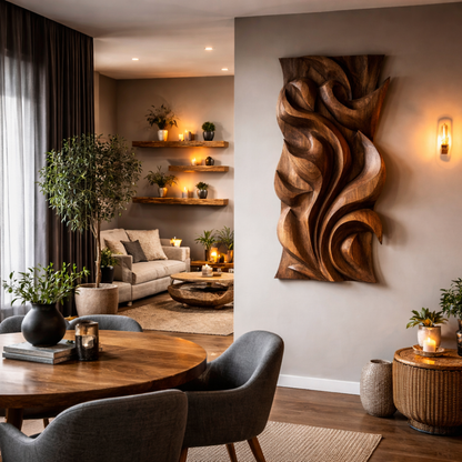 Abstract Carved Solid Wood Wall Art Sculptural Interior Decor