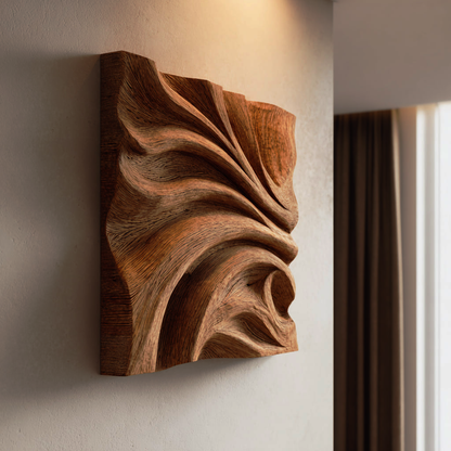 Abstract Fold Carved Solid Wood Wall Art Modern Interior Decor