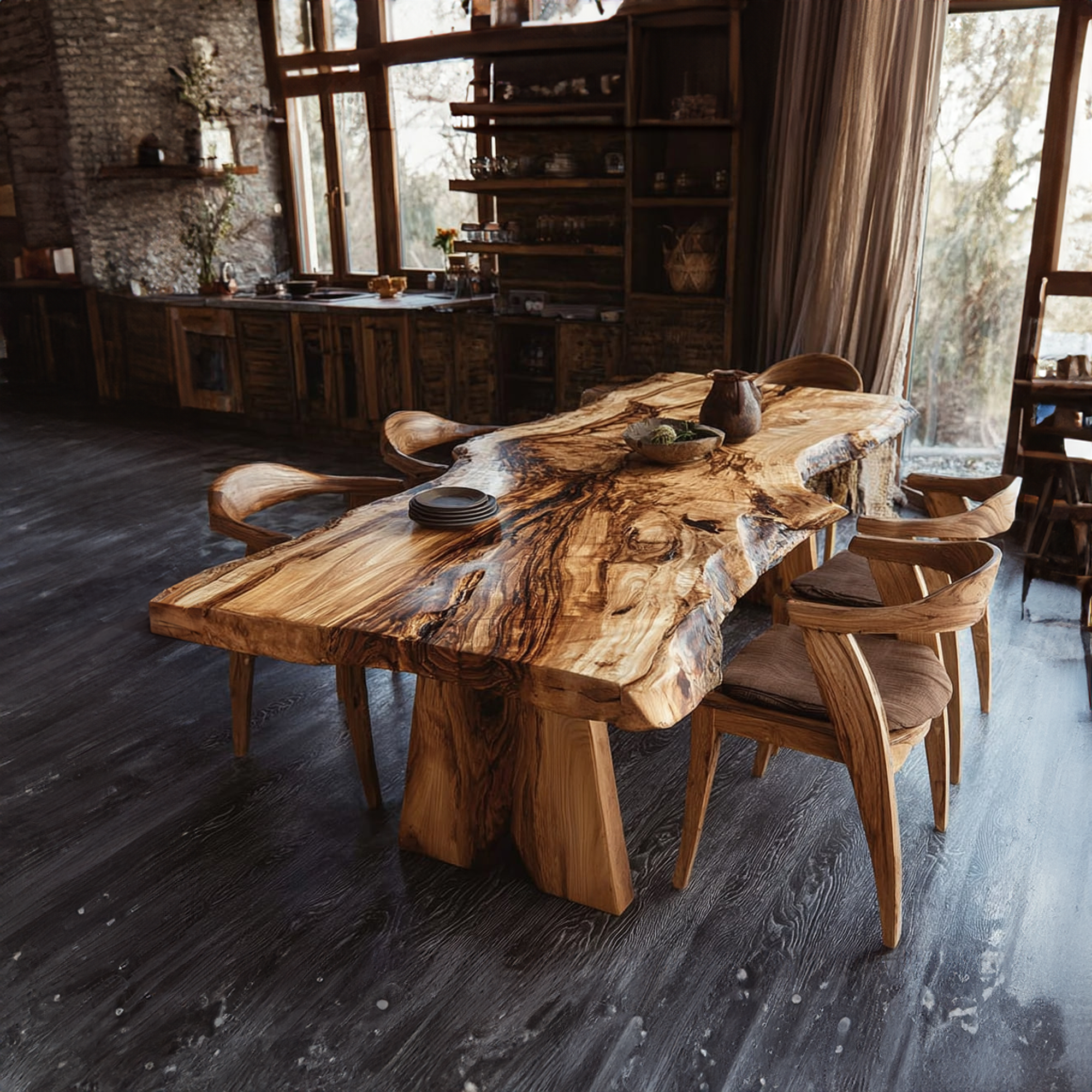 Mid Century Handcrafted Wood Dining Table Kitchen