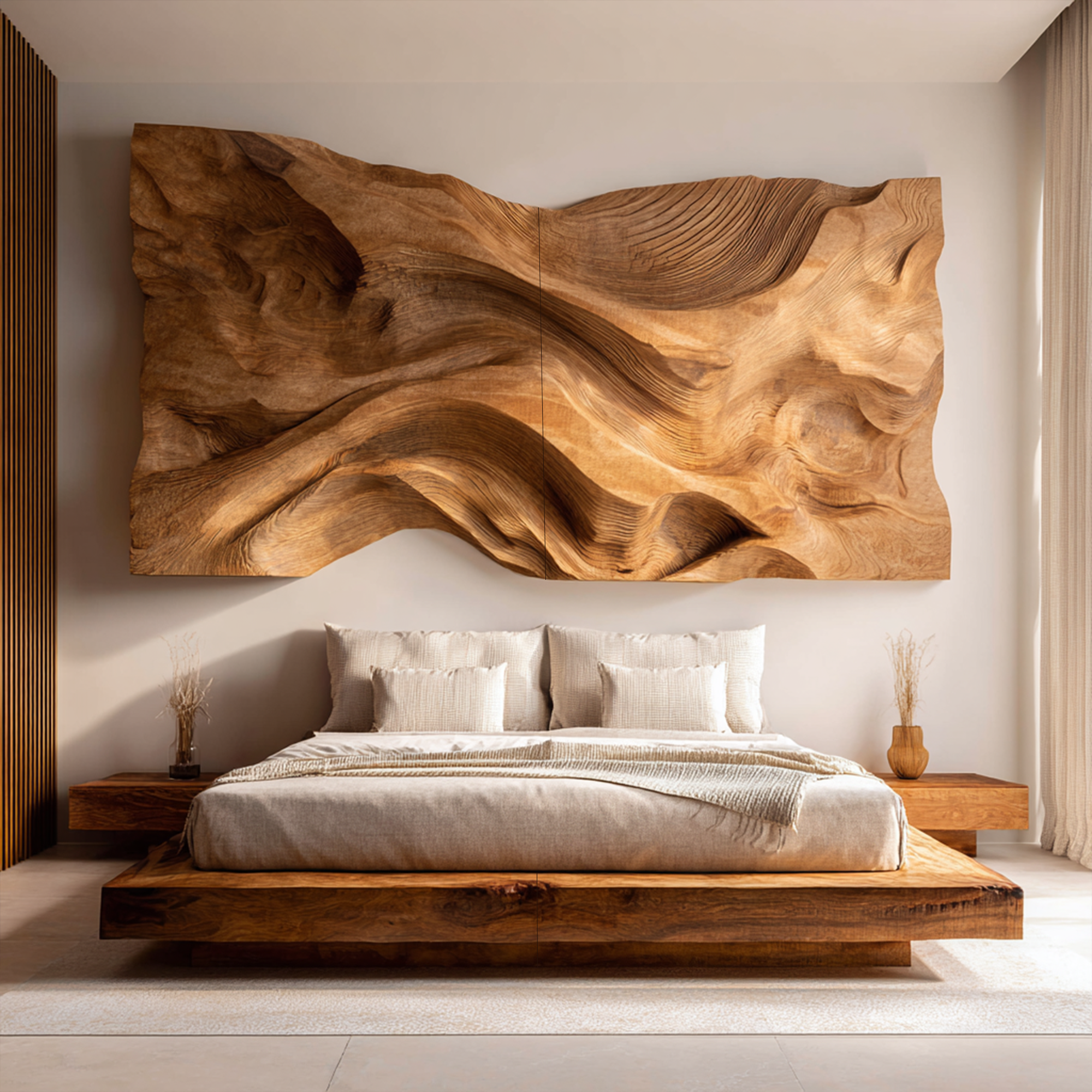 Handcrafted Wood Headboard Solid Wood Bedroom Interior