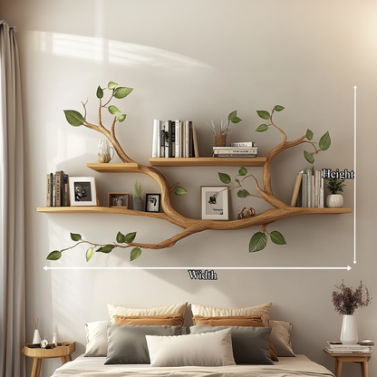 Minimalist Tree Branch Shelf Solid Wood Floating Wall Decor