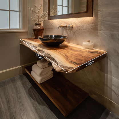 Rustic Floating Shelf Natural Edge Vanity Powder Room