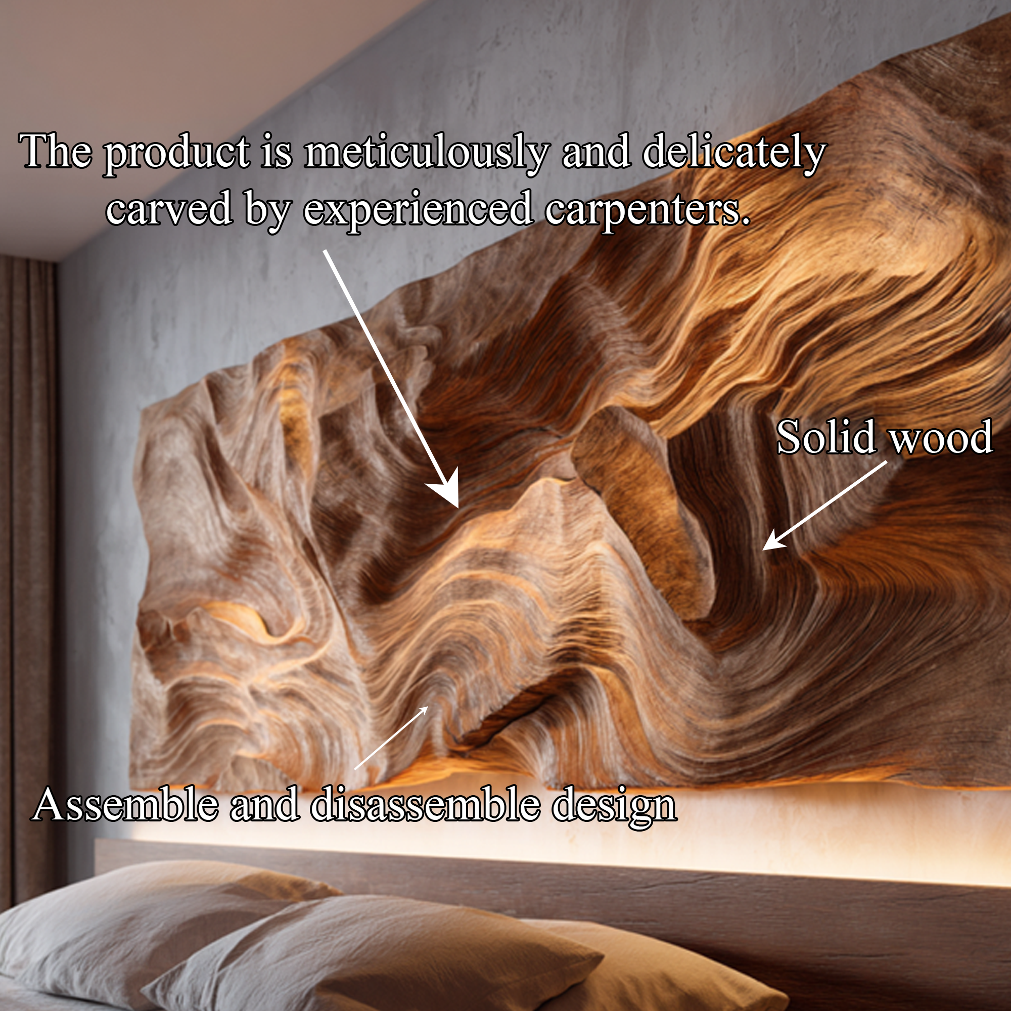Organic Modern Carved Wooden Headboard Bedroom Decor