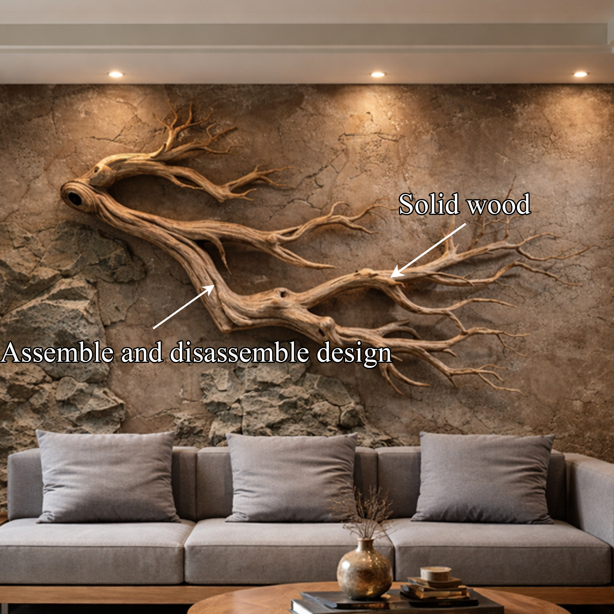 Freeform Wood Branch Wall Art Natural Sculptural Interior Decor