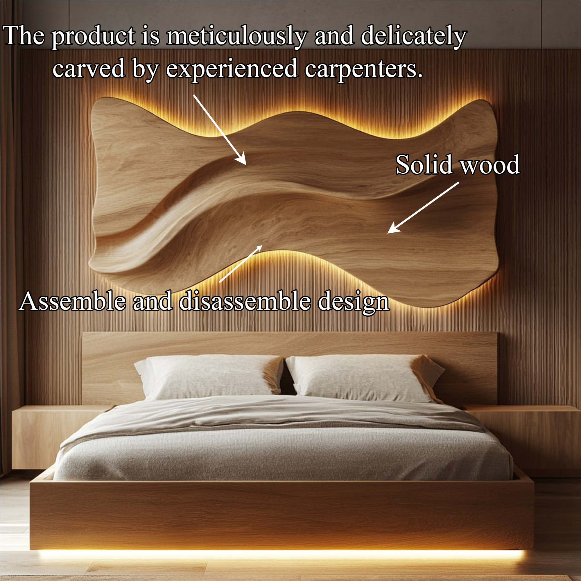 Rustic Sculptural Wooden Headboard Solid Wood Bedroom Interior Statement Decor