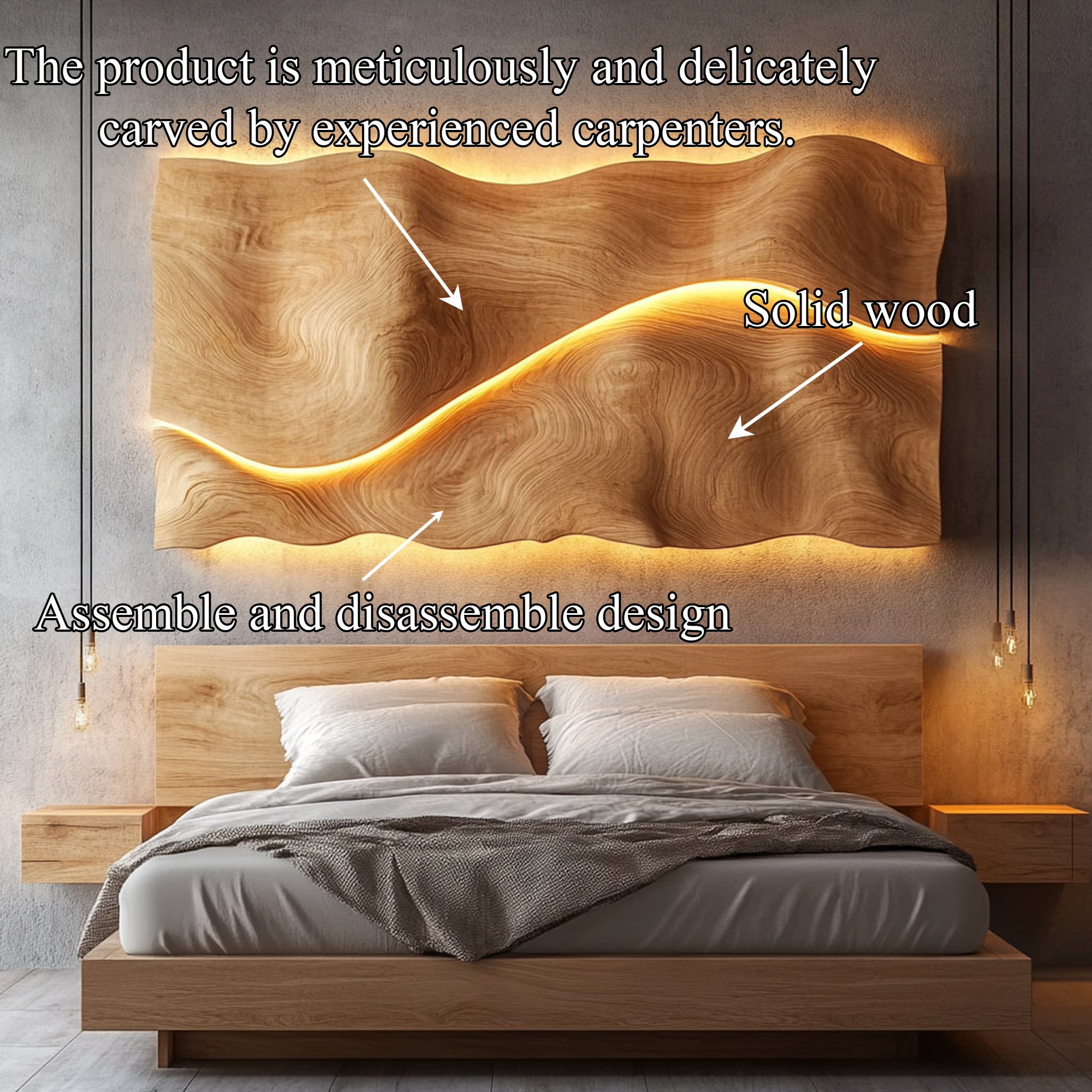 Handcrafted Wood Headboard Solid Wood Bedroom Interior