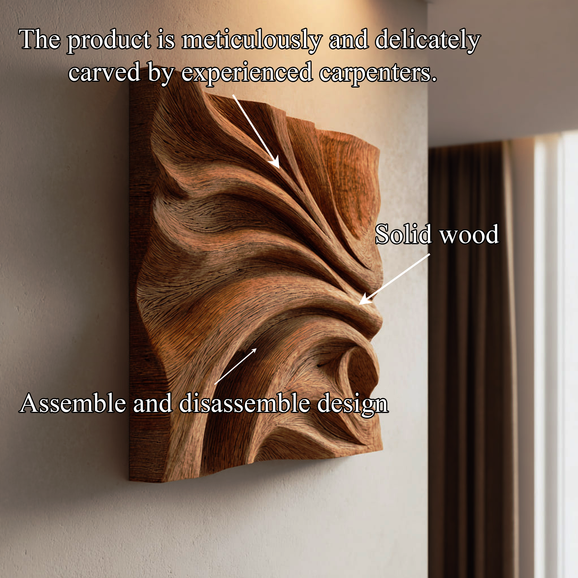 Abstract Fold Carved Solid Wood Wall Art Modern Interior Decor