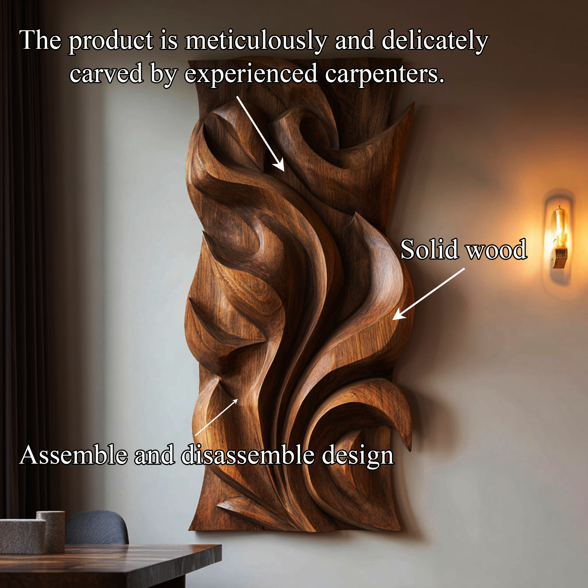 Abstract Carved Solid Wood Wall Art Sculptural Interior Decor
