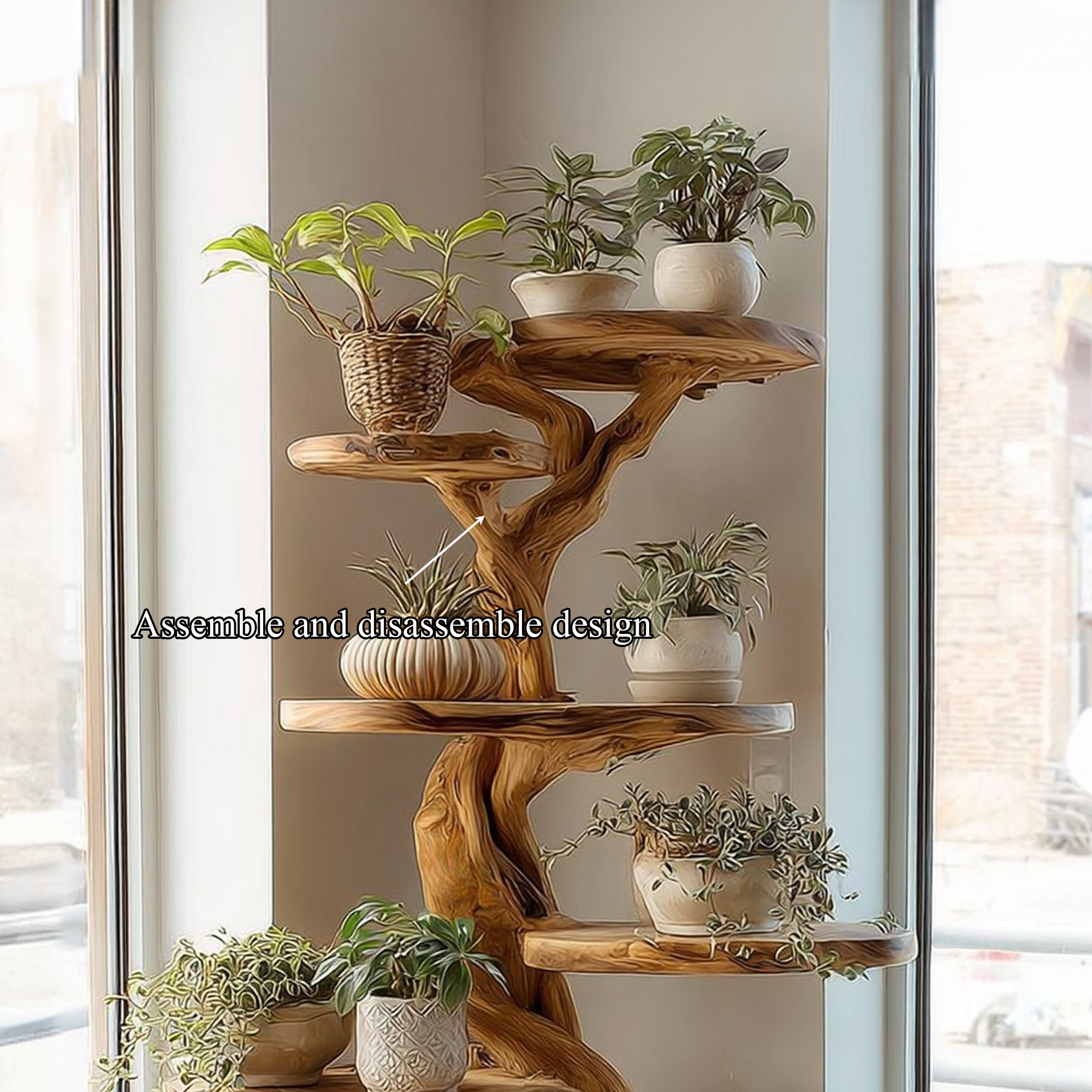 Rustic Tree Plant Shelf Natural Interior Design Home Decor