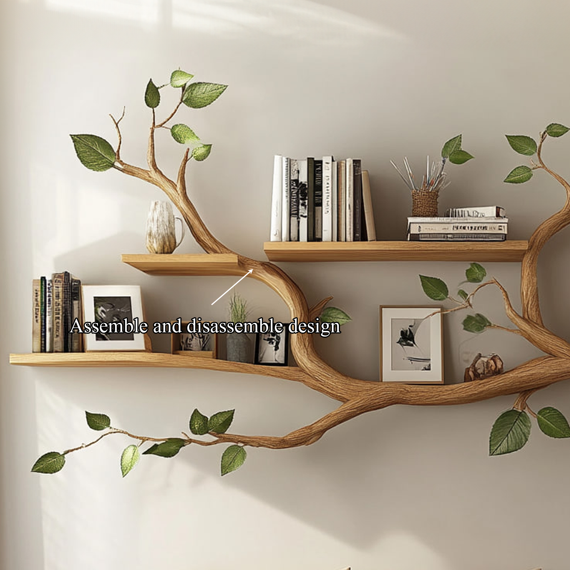 Minimalist Tree Branch Shelf Solid Wood Floating Wall Decor
