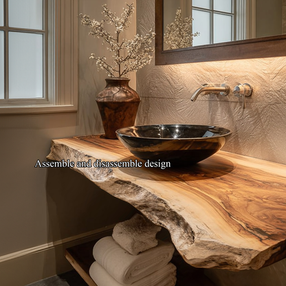 Rustic Floating Shelf Natural Edge Vanity Powder Room