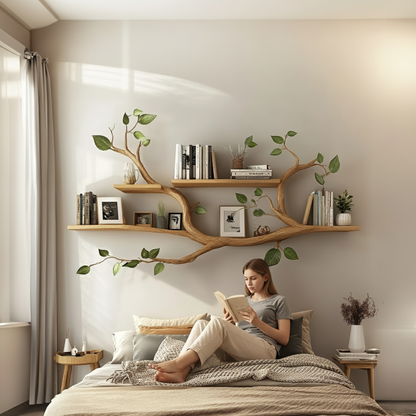 Minimalist Tree Branch Shelf Solid Wood Floating Wall Decor