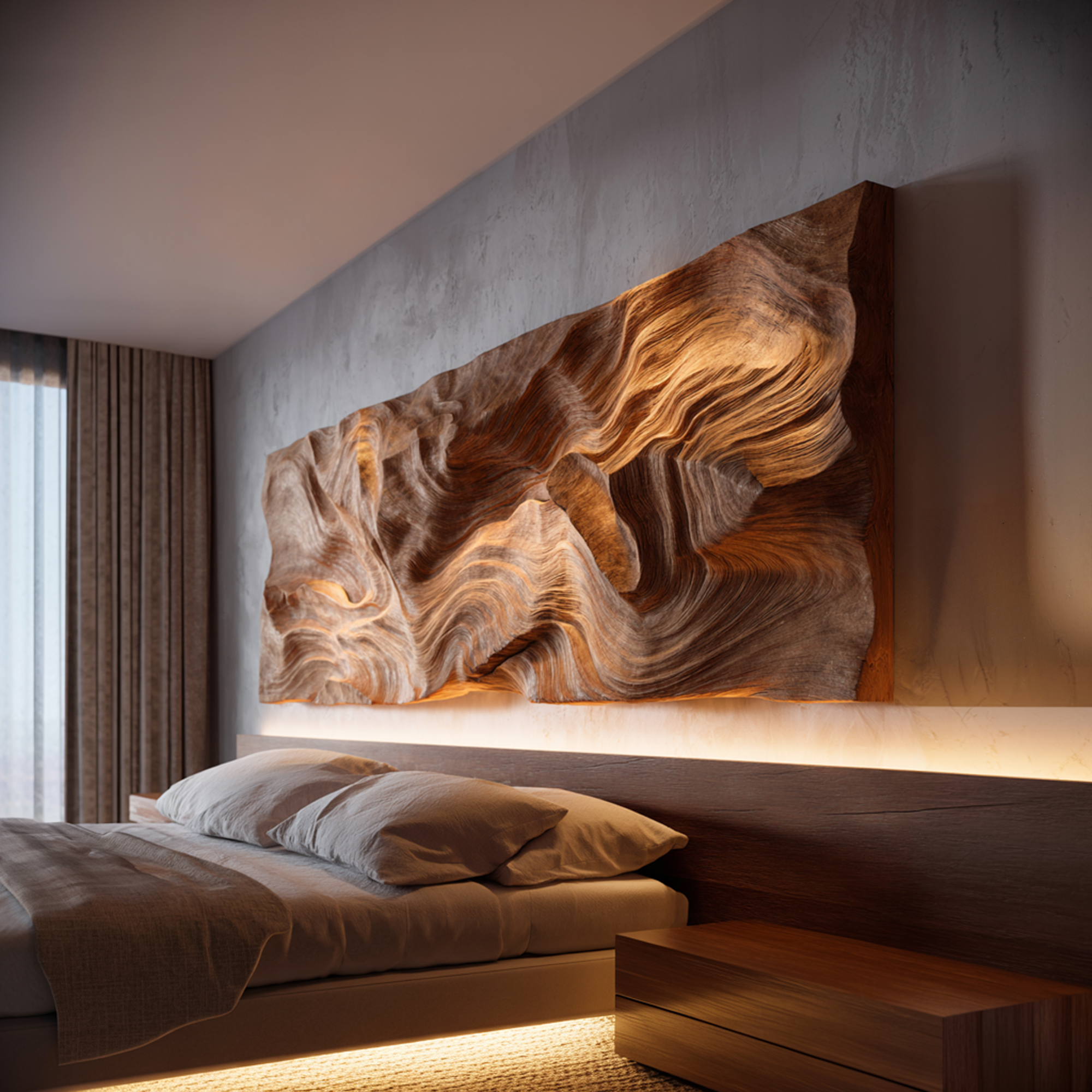 Organic Modern Carved Wooden Headboard Bedroom Decor