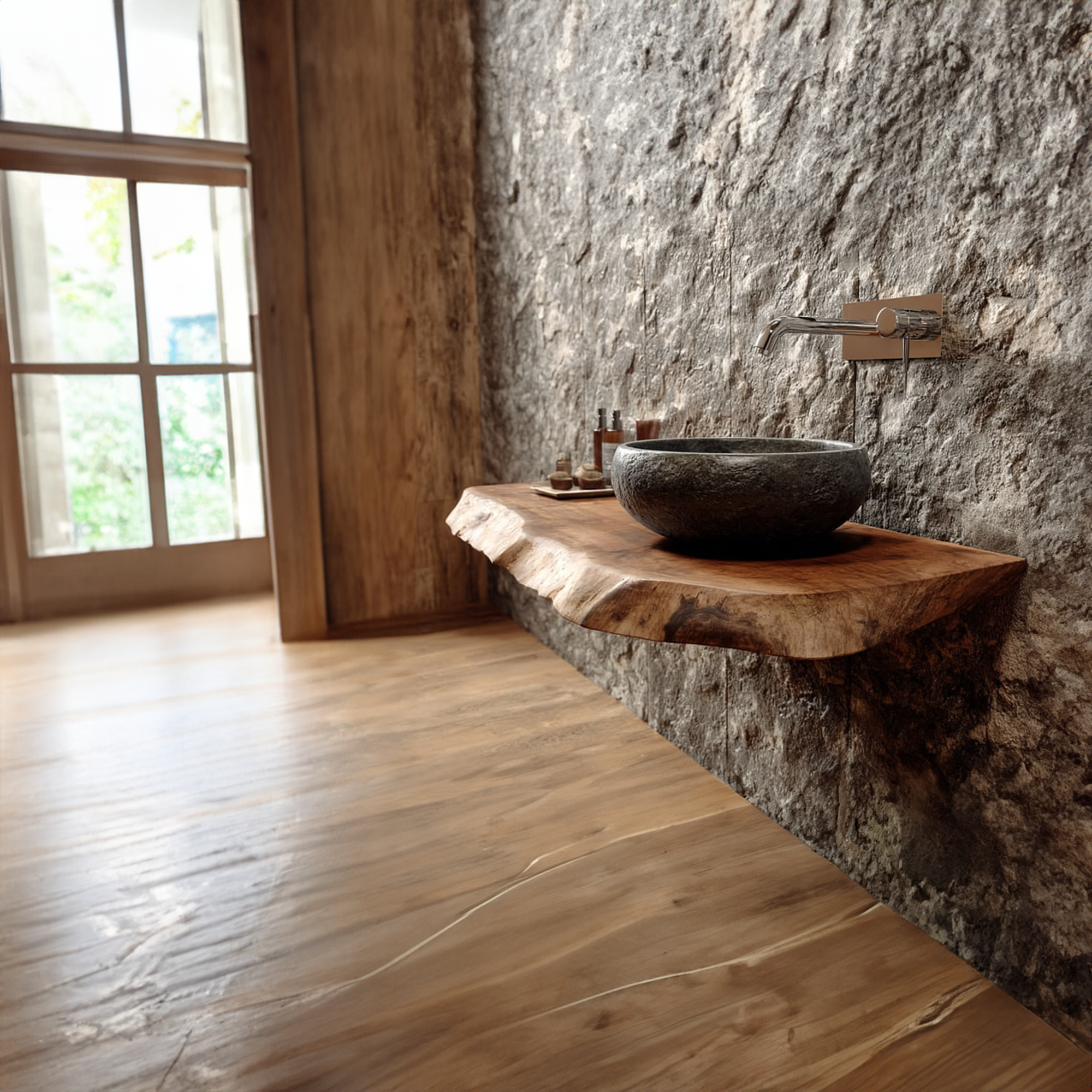 Rustic Shelf Natural Edge Vanity Powder Room