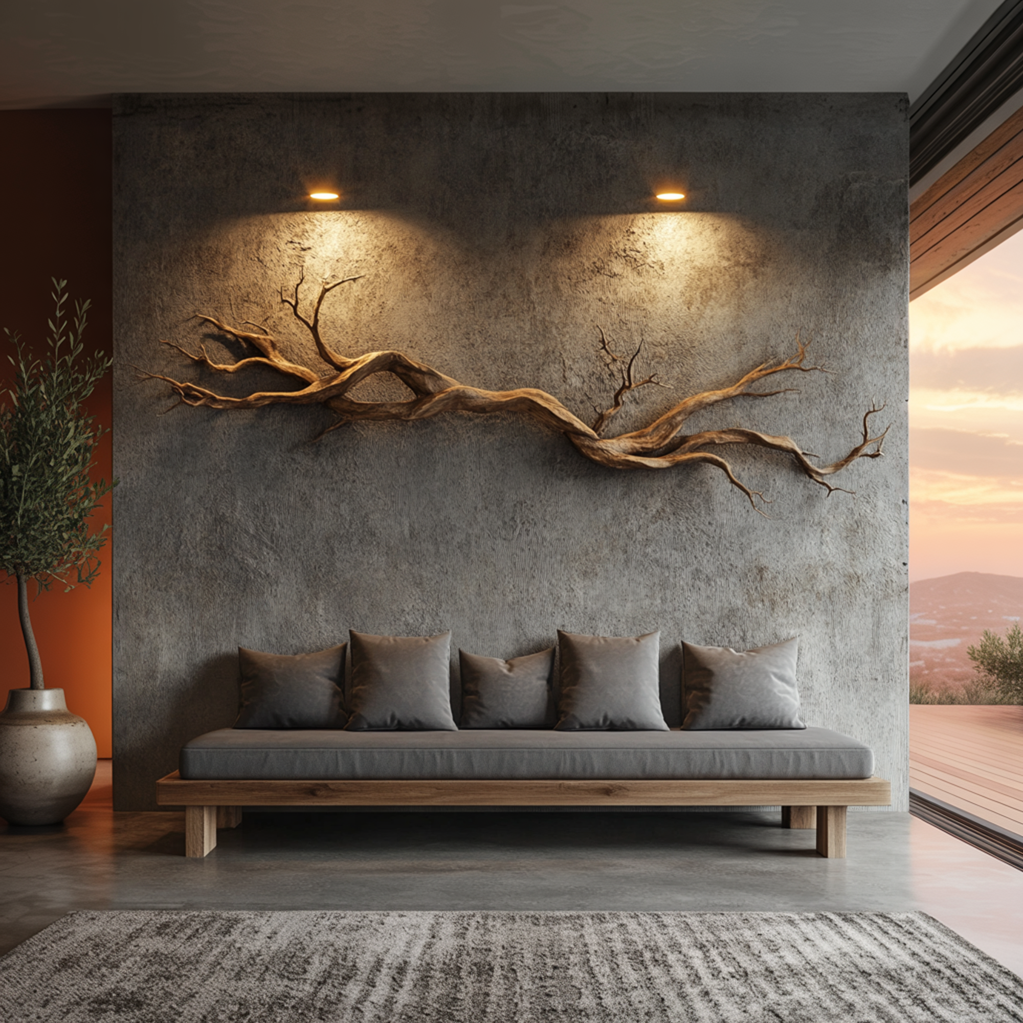 Natural Vine Carved Solid Wood Wall Sculpture Modern Decor