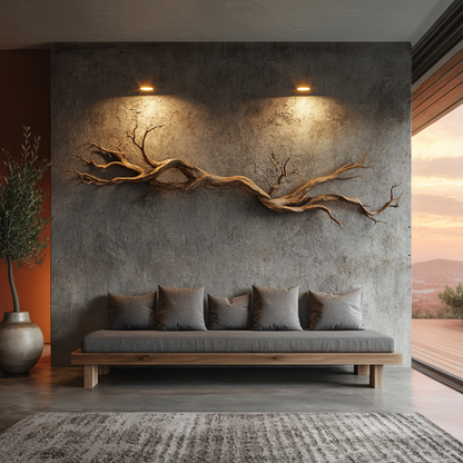 Natural Vine Carved Solid Wood Wall Sculpture Modern Decor