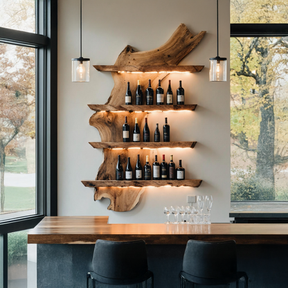 Mid Century Wine Rack For Kitchen Bar Wall Shelf