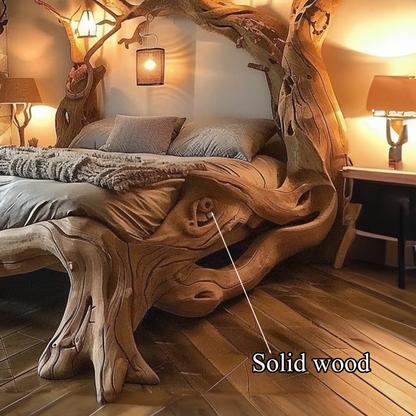 Rustic Solid Wood Bed Frame Queen Bed Vintage Housewarming Gift