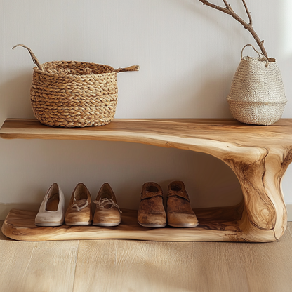 Custom Wood Shoe Bench Rack Wood Farmhouse Shoe Storage