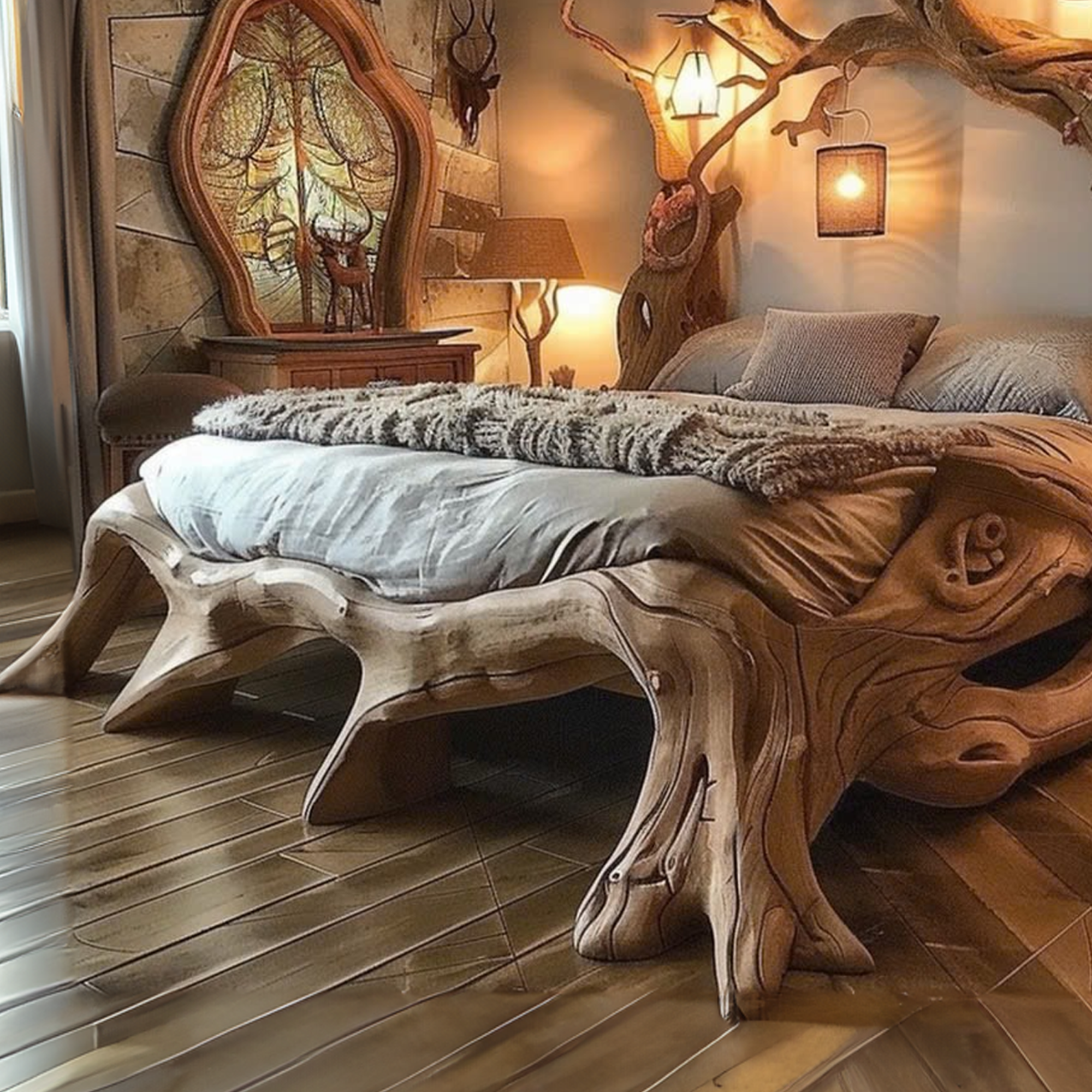 Rustic Solid Wood Bed Frame Queen Bed Vintage Housewarming Gift