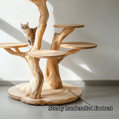Rustic Natural Solid Wood Cat Tree Wooden  Stand Naturally Gift Cat