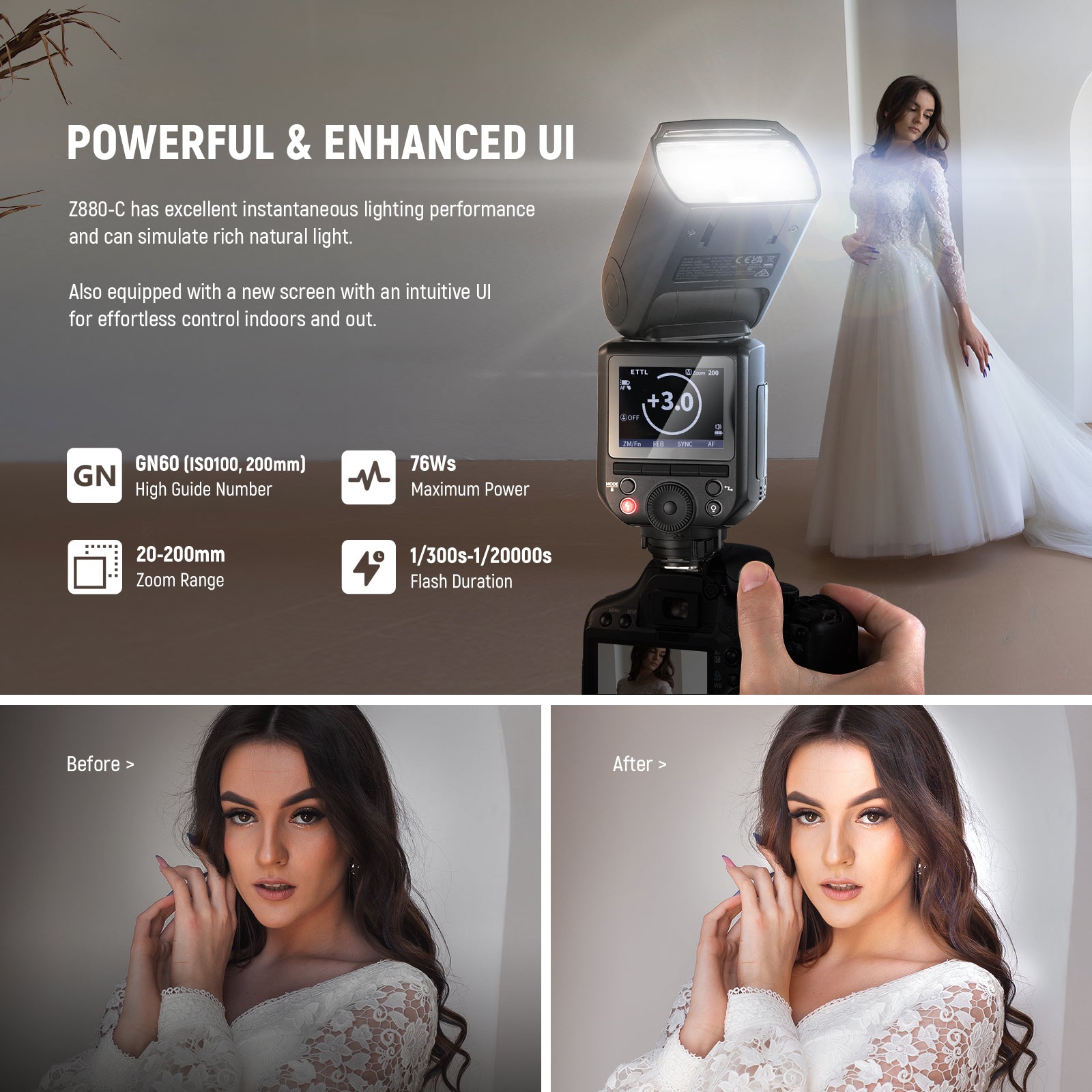 NEEWER Z880 GN60 5600K 76Ws TTL Flash Speedlite