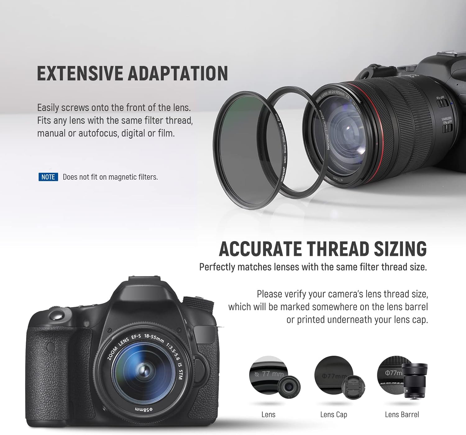 NEEWER 9 Pieces Step-up Lens Filter Adapter Rings Set