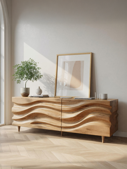Hand Carved Wave Sideboard For Living Room Or Dining Room