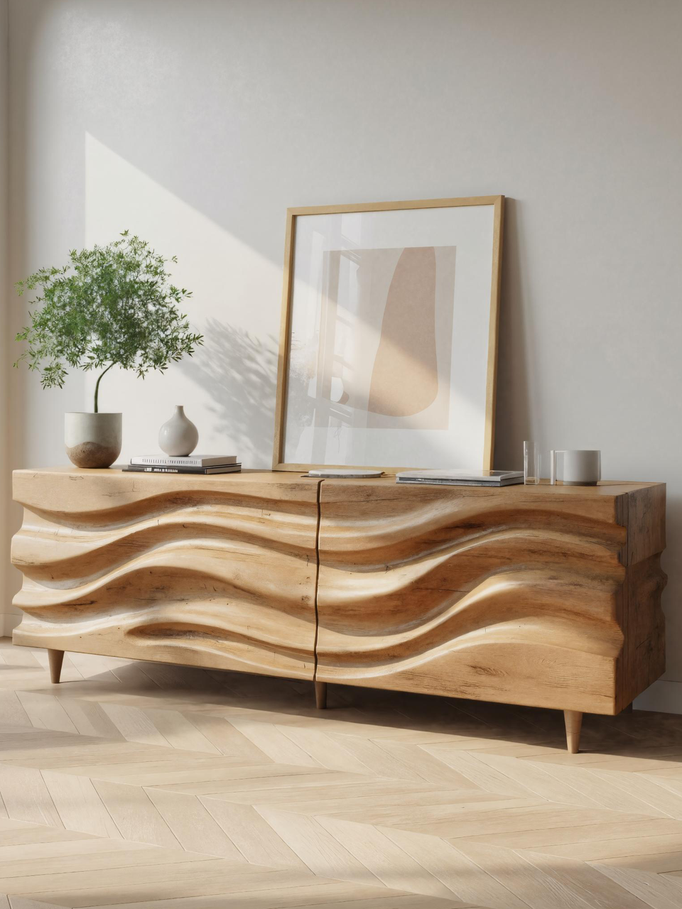Hand Carved Wave Sideboard For Living Room Or Dining Room