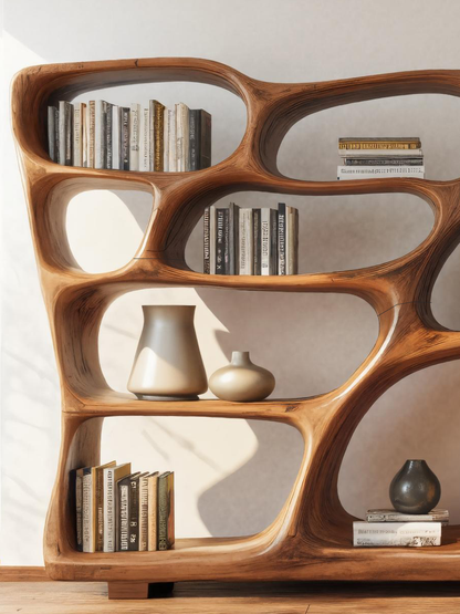Modern Bookshelf With Sculptural Open Design For Living Room