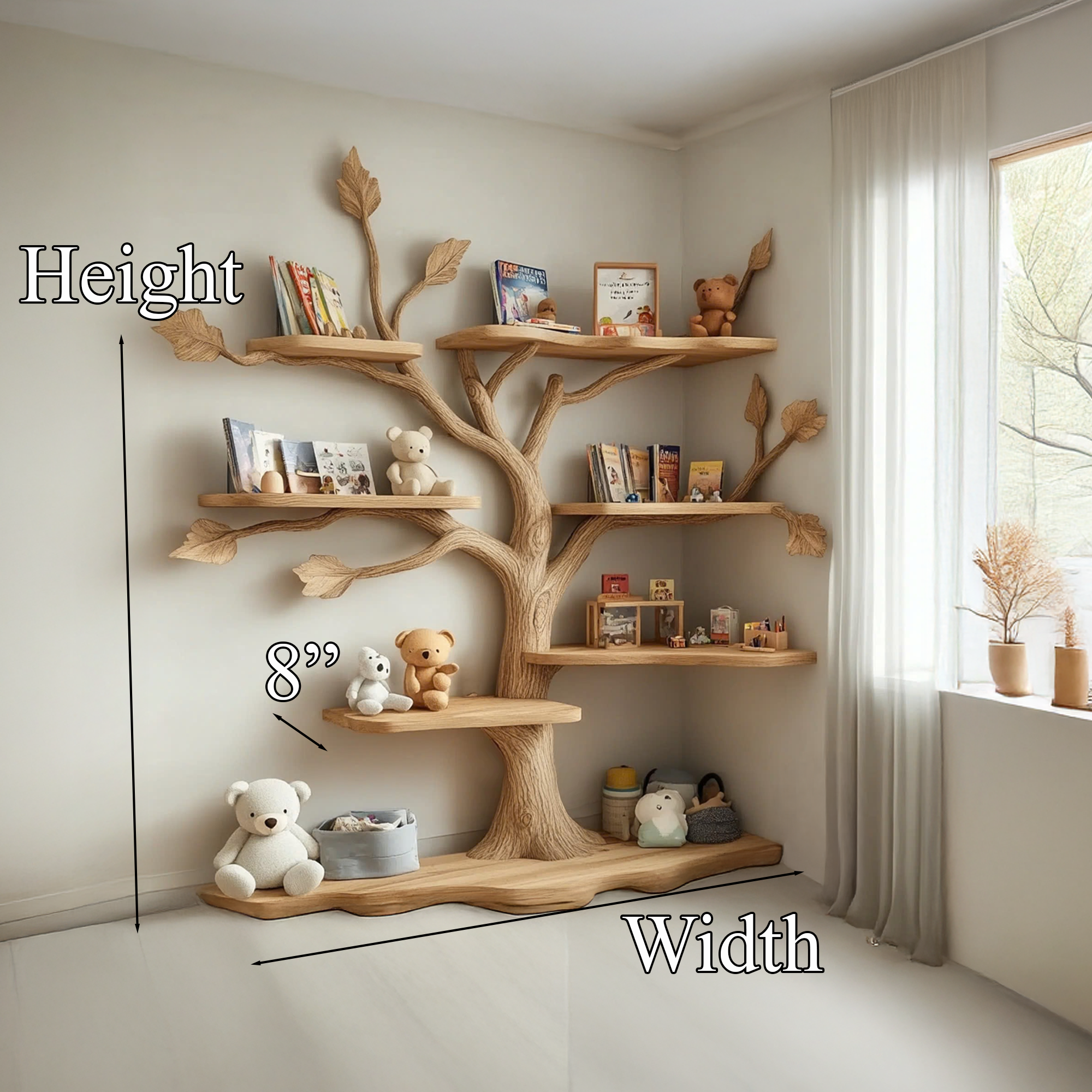 Tree Kids Bookshelf Natural Trees Handmade Baby Room Decor Gift
