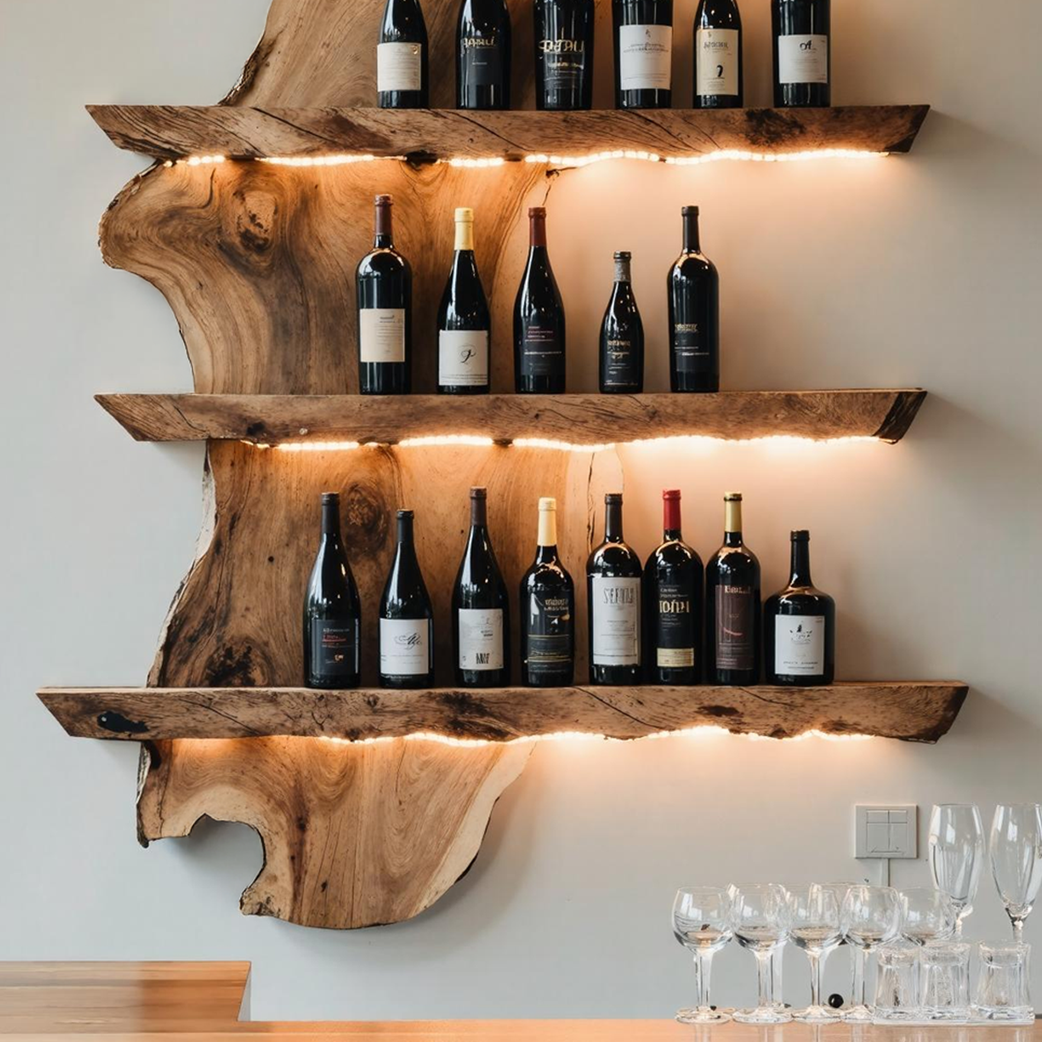 Mid Century Wine Rack For Kitchen Bar Wall Shelf