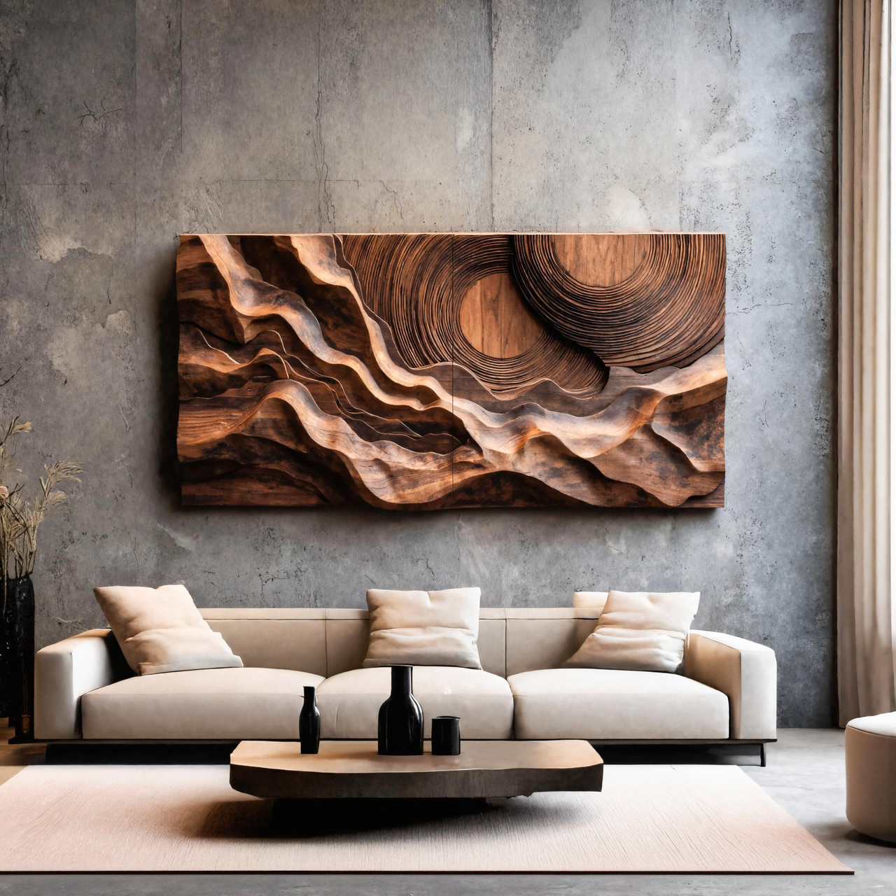 Abstract Sculptural Wood Wall Art With Concentric Circles For Living Room Or Bedroom