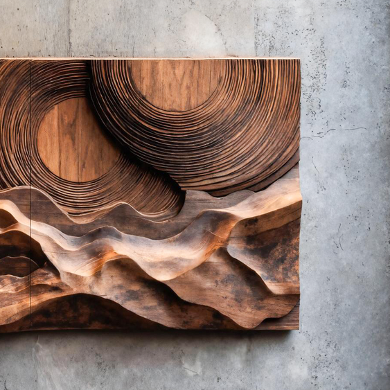 Abstract Sculptural Wood Wall Art With Concentric Circles For Living Room Or Bedroom