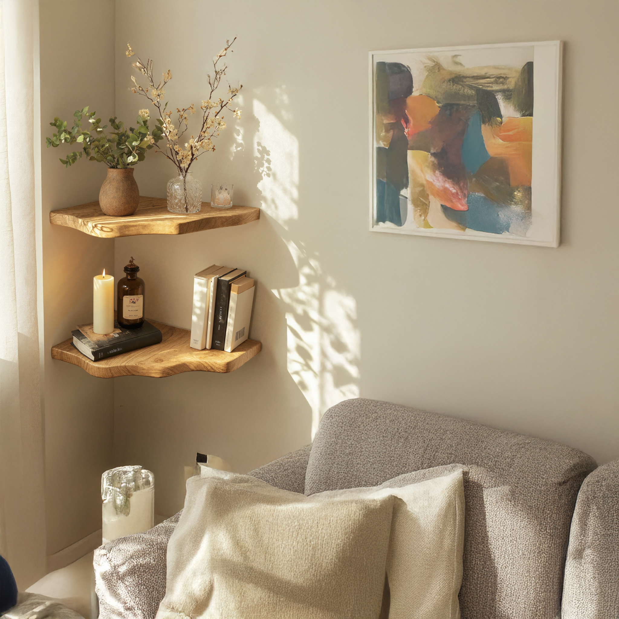 Custom Rustic Wooden Corner Shelves For Every Room
