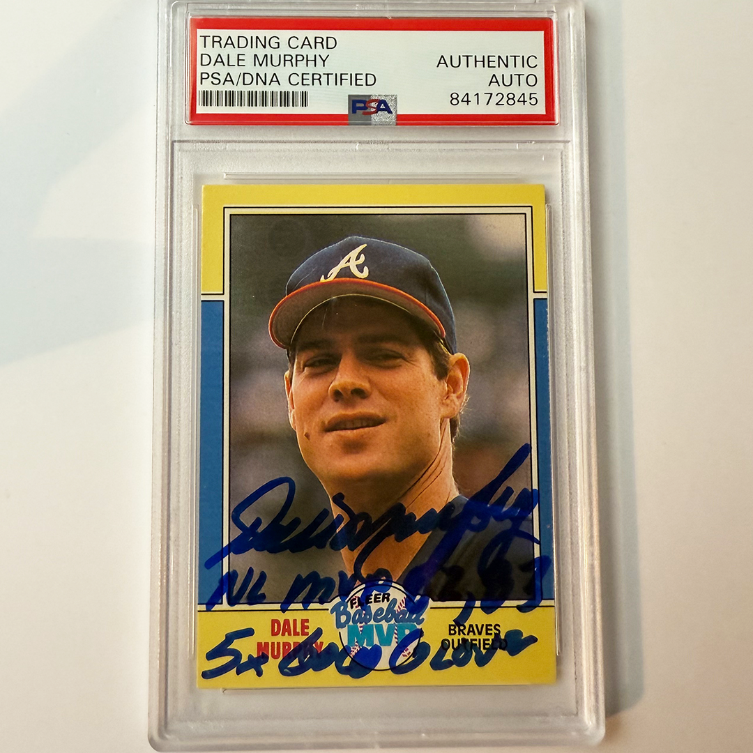 Dale Murphy Signed 1988 Fleer Baseball MVP #25 w/2 Insrcriptions PSA Auto Authentic
