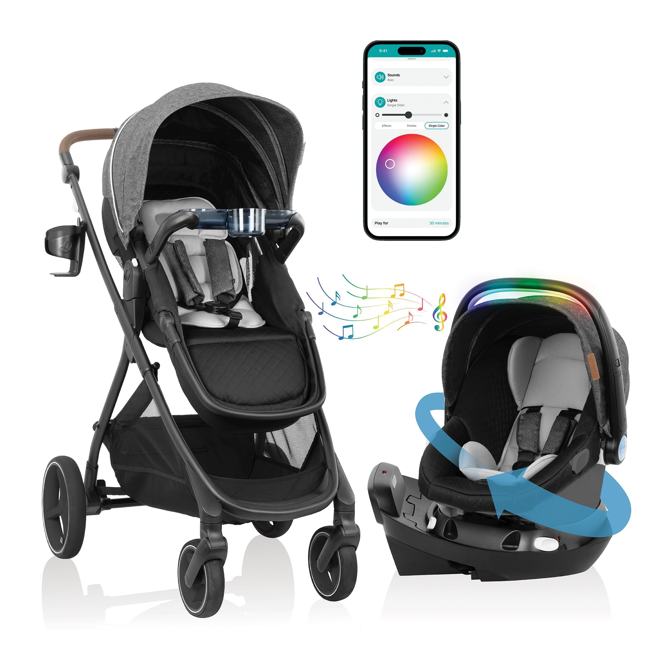 Shyft Intuiti+ Travel System featuring Revolve180 LiteMax NXT Rotating Infant Car Seat with SensorySoothe