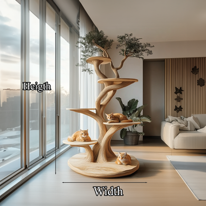 Custom Handmade Wooden Cat Tree Modern Large Climbing Tree Unique