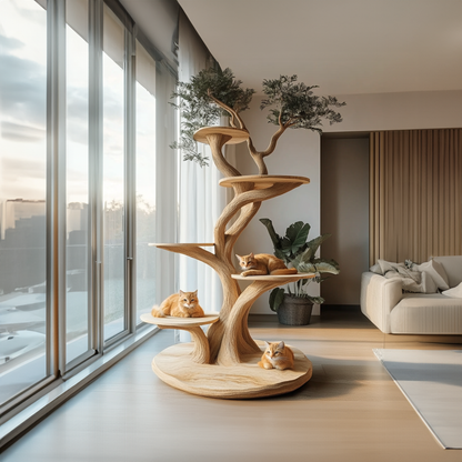 Custom Handmade Wooden Cat Tree Modern Large Climbing Tree Unique