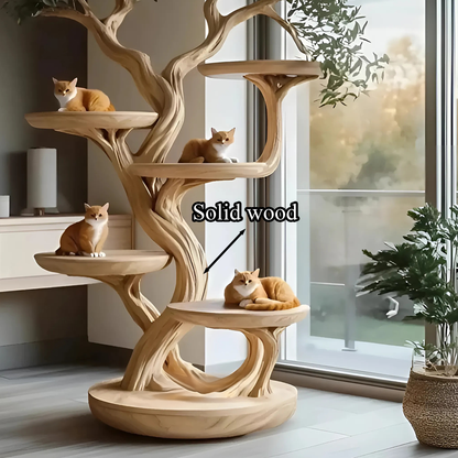 Rustic Solid Wood Cat Tree Handmade Stand Naturally Gift Cat